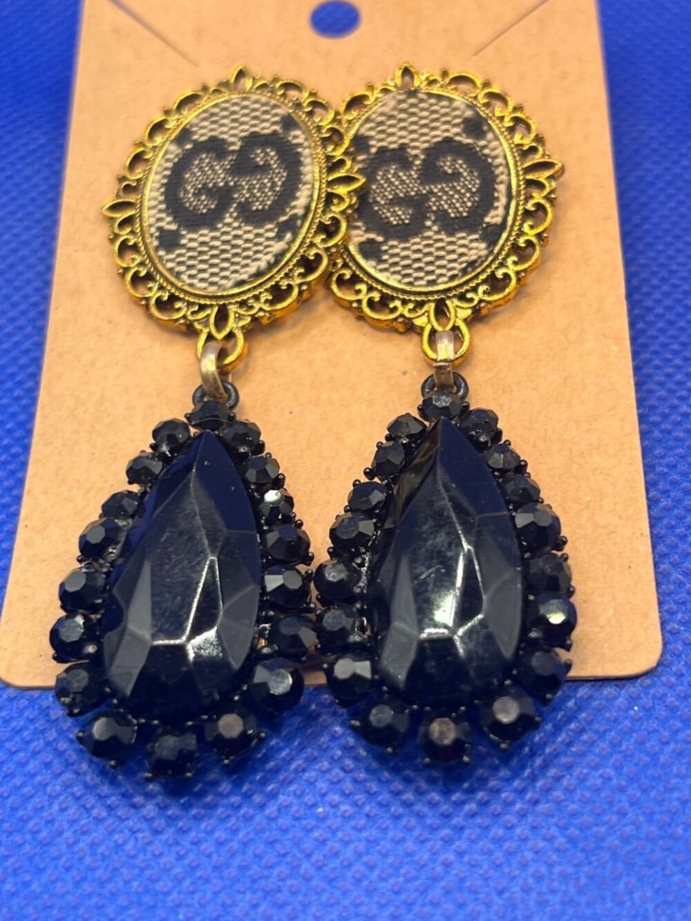 UP CYCLED designer logo earrings black dangle sustainable,repurposed,eco conscio